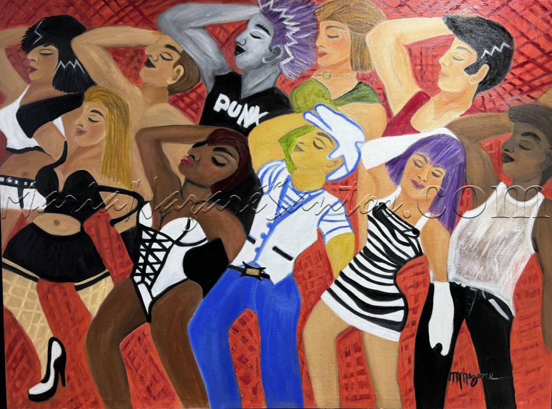 <b>Cod.: </b> 1140, <b>Title:</b> American Teenagers dancing in a nightclub - San Francisco CA - 2013, <b>Dimencion:</b> 34.5 x 46.5, <b>Year:</b> 2024, <b>Technical:</b> Oil on Canvas, <b>Status:</b> Available