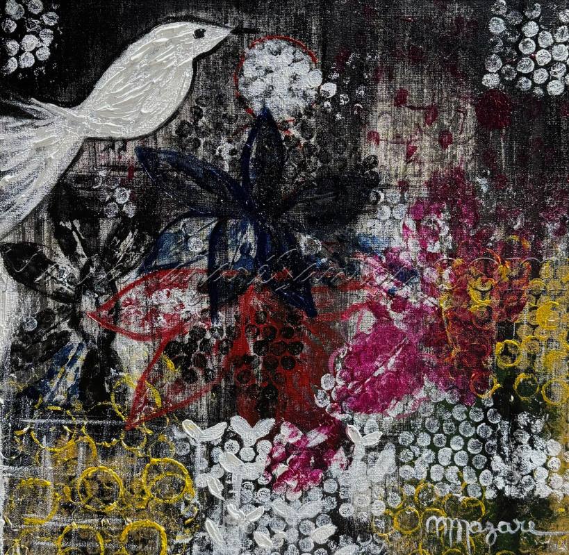 <b>Cod.: </b> 1156, <b>Title:</b> White Bird # 2, <b>Dimencion:</b> 16 16, <b>Year:</b> 2024, <b>Technical:</b> Acrilic on Acrlic on canvas, <b>Status:</b> Unavailable