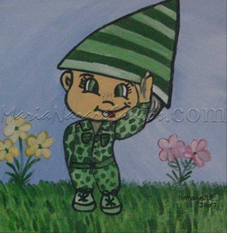 <b>Cod.: </b> 463, <b>Title:</b> Ju the Carboard Soldier, <b>Dimension:</b> 15.6x15.6 (in), <b>Year:</b> 2007, <b>Technical:</b> acrílic on screen, <b>Status:</b> Unavailable