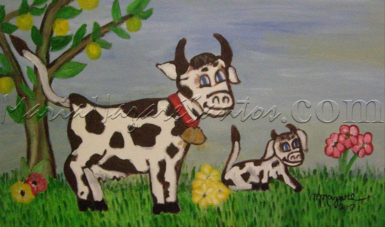 <b>Cod.: </b> 470, <b>Title:</b> Mimosa, Bert's Little Cow, <b>Dimension:</b> 11.7x19.5 (in), <b>Year:</b> 2007, <b>Technical:</b> acrílic on screen, <b>Status:</b> Available