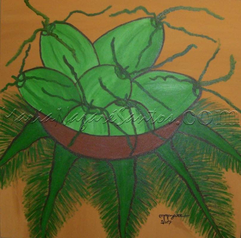 <b>Cod.: </b> 567, <b>Title:</b> Bahia Coconuts For You, <b>Dimension:</b> 23 x 23 cm, <b>Year:</b> 2007, <b>Technical:</b> acrylic on canvas, <b>Status:</b> Available